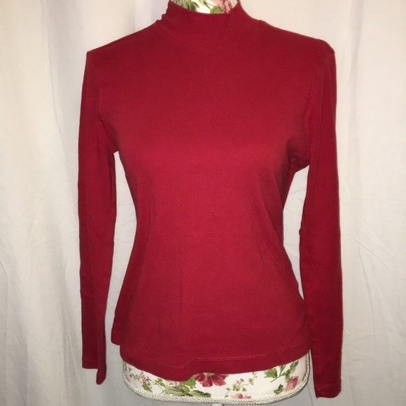 Turtle Neck Long Sleeve Red Shirt - Picture 3 of 5